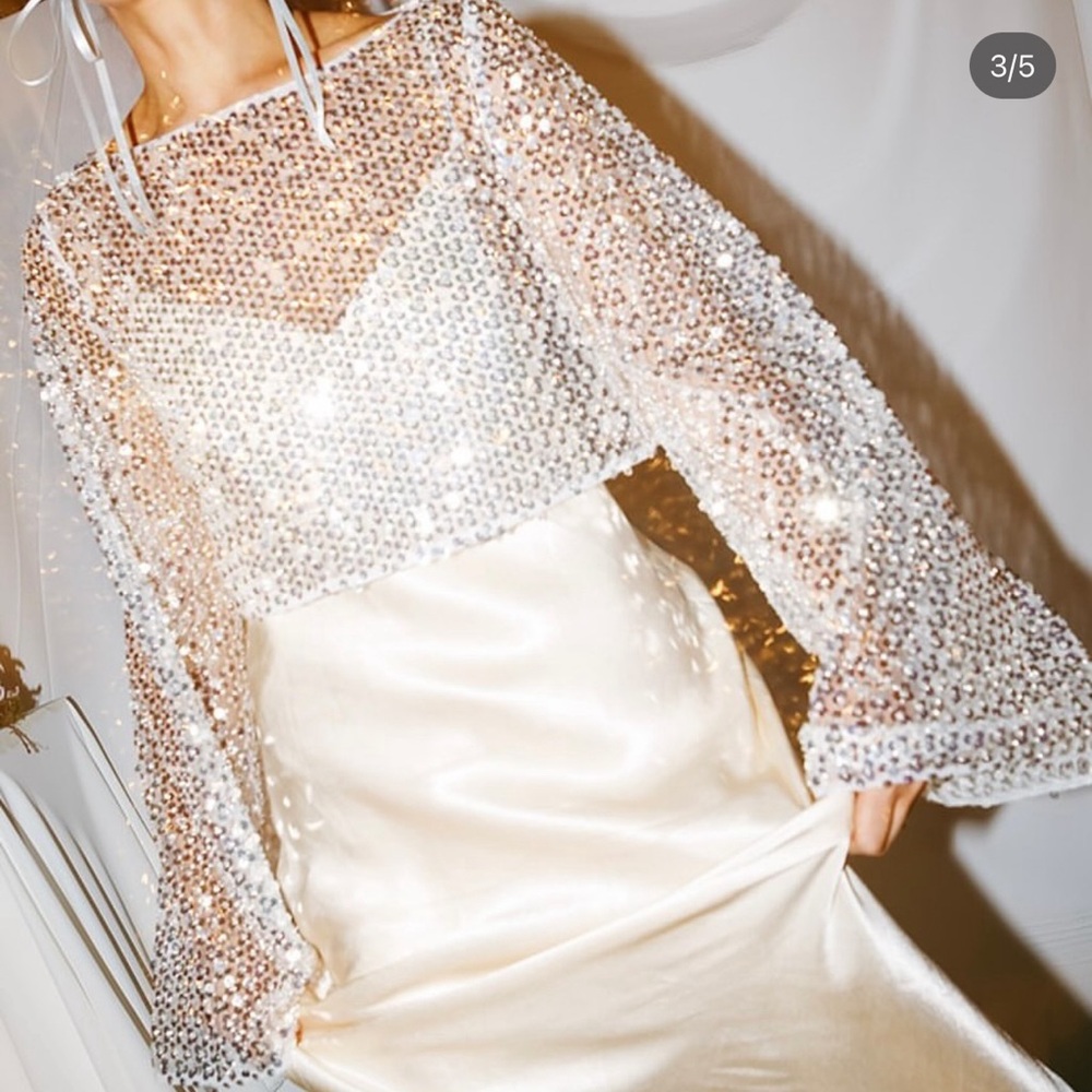 Shona Joy Sequin Embellished Blouse - Silver and Cream